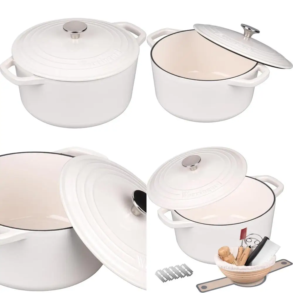 Чугунная эмалированная кастрюля-казан на 6 кварт с крышкой для выпечки хлеба — в комплекте набор для выпечки хлеба на закваске
Чугунная эмалированная кастрюля-казан на 6 кварт с крышкой для выпечки хлеба — в комплекте набор для выпечки хлеба на закваске