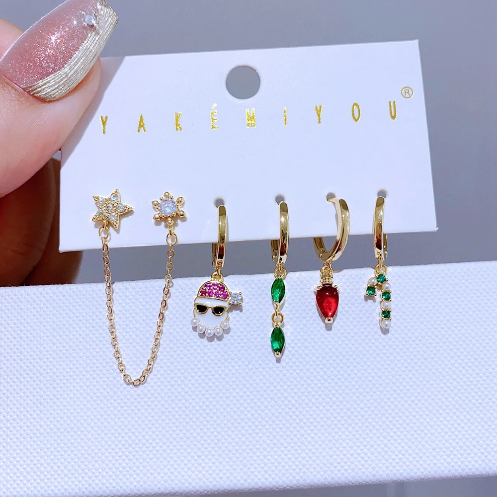6pcs/set Christmas Earrings Gift Jewelry Gold Plated Cubic Zircon Star Snata Claus Dangle Earrings for Women
6pcs/set Christmas Earrings Gift Jewelry Gold Plated Cubic Zircon Star Snata Claus Dangle Earrings for Women