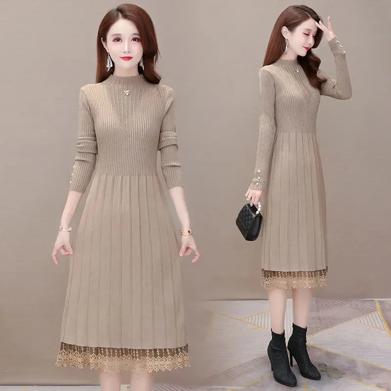 New Womens Dresses Fashion Knit Dress Women's Autumn and Winter Loose Lace Solid Color Long Bottoming Sweater Skirt Knee-High
New Womens Dresses Fashion Knit Dress Women's Autumn and Winter Loose Lace Solid Color Long Bottoming Sweater Skirt Knee-High