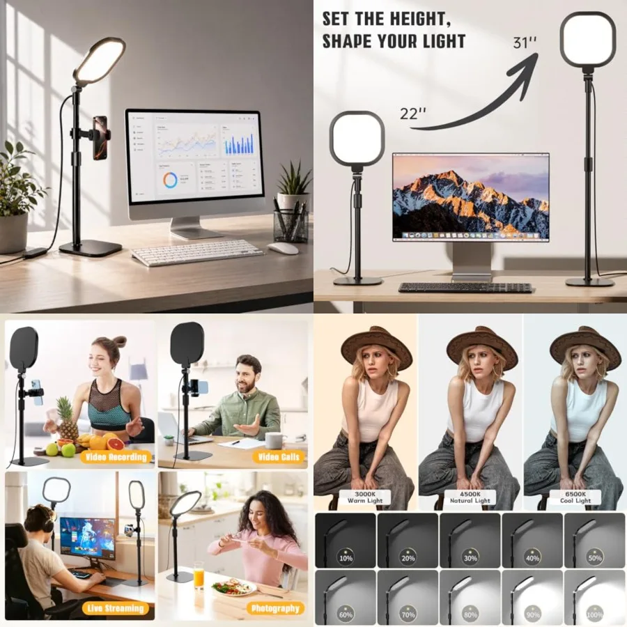 Desk Ring Light with Stand and Phone Holder, 3000K-6500K Adjustable Computer Ringlight, Video Conference Light for Zoom Meeting
Desk Ring Light with Stand and Phone Holder, 3000K-6500K Adjustable Computer Ringlight, Video Conference Light for Zoom Meeting