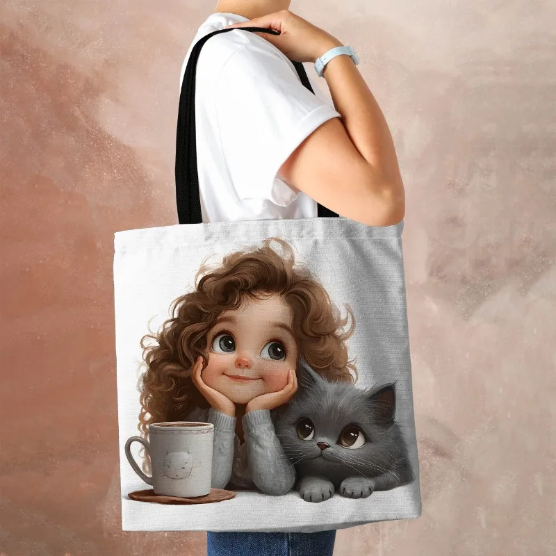 1pc Charming Cat & Coffee Design Tote Bag - Large Capacity, Reusable Shopping Bag with Black Straps
1pc Charming Cat & Coffee Design Tote Bag - Large Capacity, Reusable Shopping Bag with Black Straps