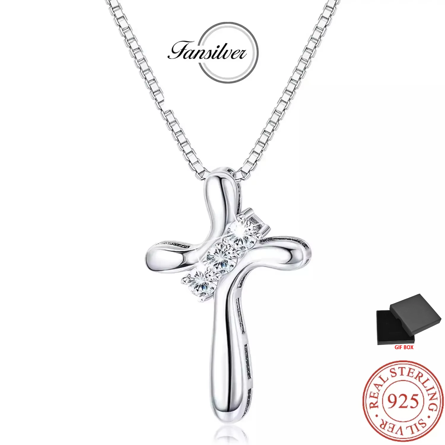 Fansilver 925 Sterling Silver Cross Necklace 18k Wihte Gold Plated Cubic Zirconia Cross Pendant Necklace for Women Man with Box
Fansilver 925 Sterling Silver Cross Necklace 18k Wihte Gold Plated Cubic Zirconia Cross Pendant Necklace for Women Man with Box