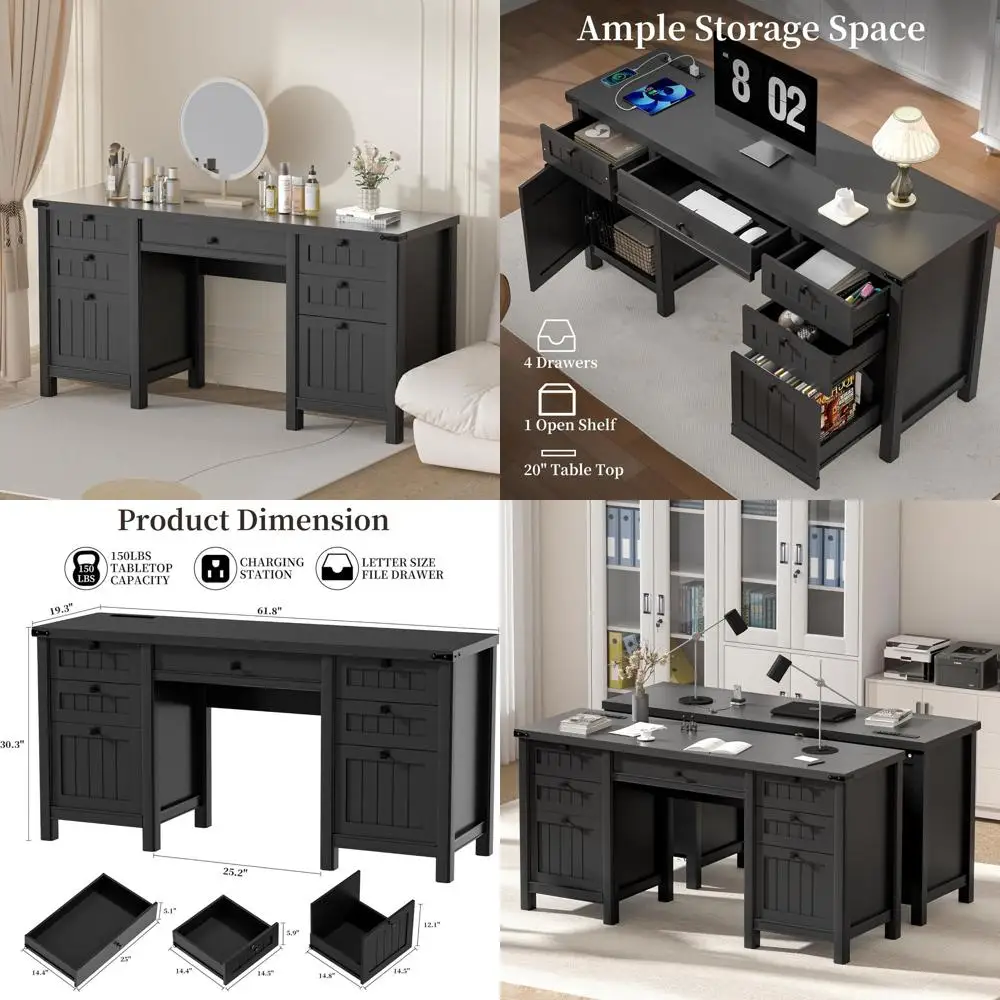 Black 62 Executive Home Office Desk with Drawers and Cabinet for Work Study Space
Black 62 Executive Home Office Desk with Drawers and Cabinet for Work Study Space