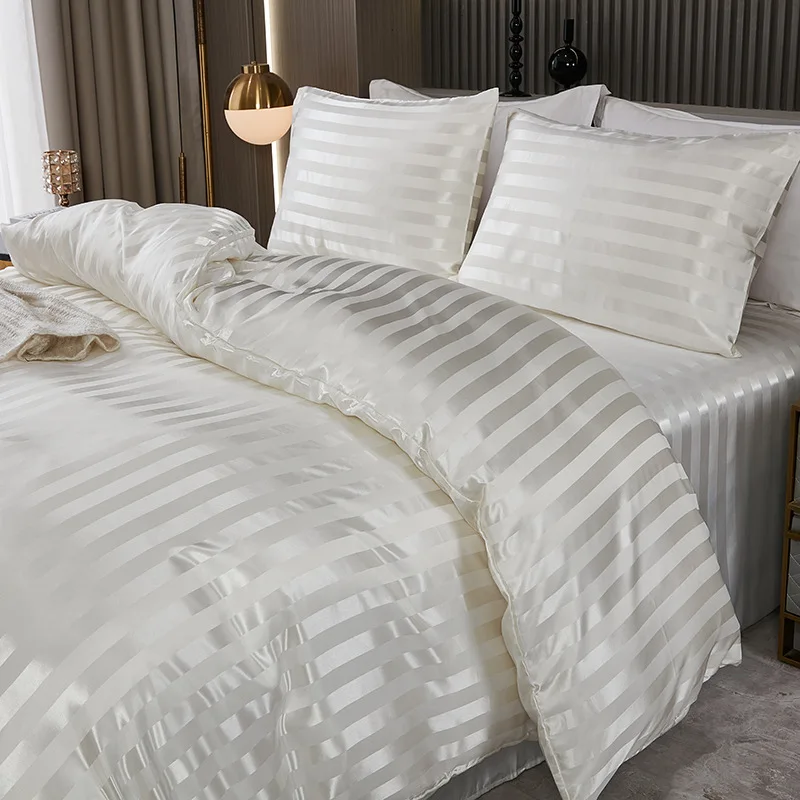 Satin Faux Silk Striped Duvet Cover Set High-Quality Solid Smooth Summer Cooling Comforter Sets Adult Soft Bedclothes for Home
Satin Faux Silk Striped Duvet Cover Set High-Quality Solid Smooth Summer Cooling Comforter Sets Adult Soft Bedclothes for Home
