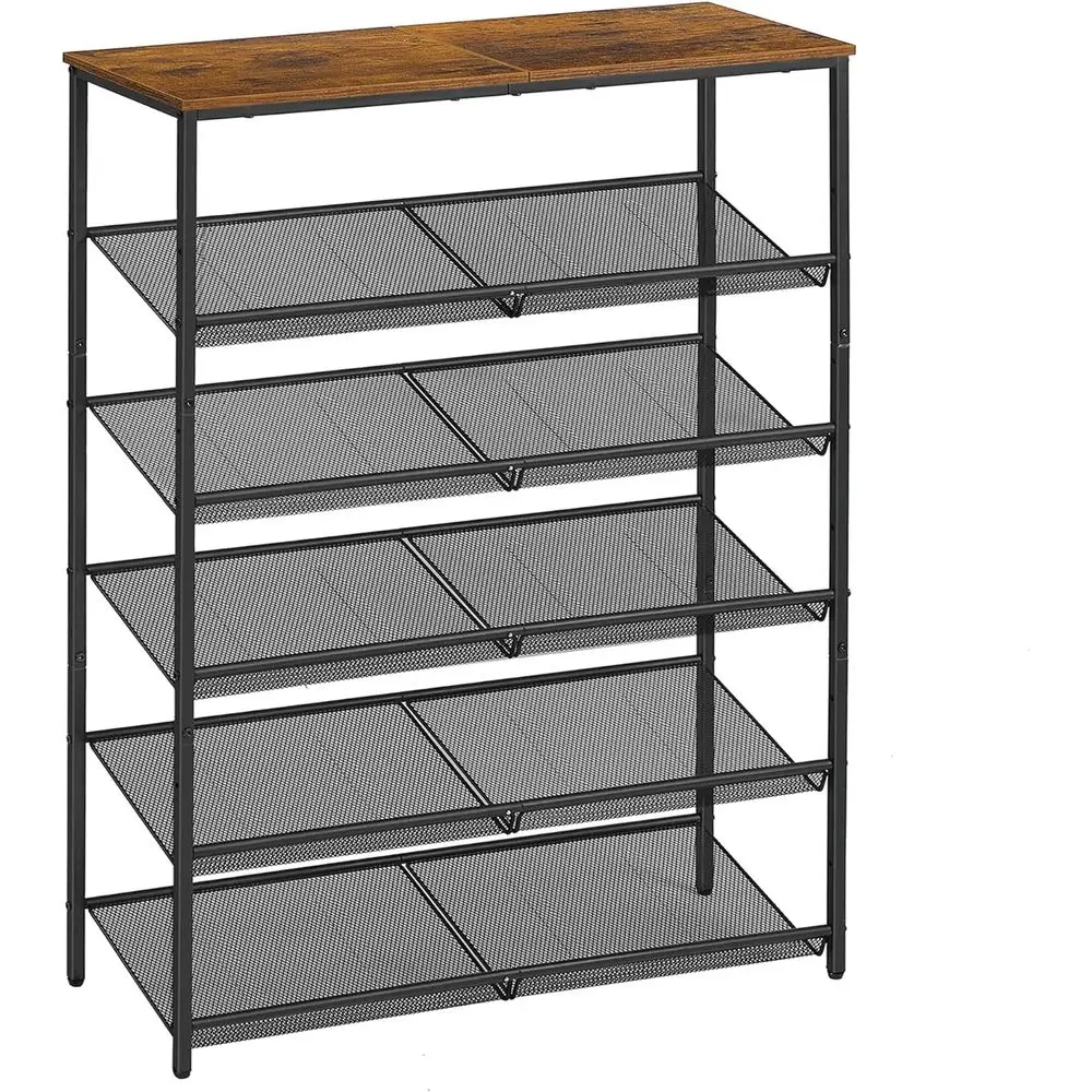 6-Tier Shoe Organizer Rack with Storage Shelves and Spacious Top, Adjustable, Industrial Style, Rustic Brown and Ink Black
6-Tier Shoe Organizer Rack with Storage Shelves and Spacious Top, Adjustable, Industrial Style, Rustic Brown and Ink Black
