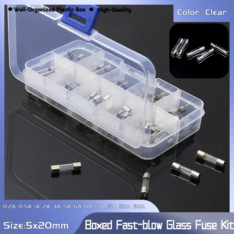 Household Assorted Car 0.2A 0.5A 1A 2A 3A 5A 6A 8A 10A 15A 20A 30A Glass Tube Fuses Kit Boxed Fast-blow Glass Fuse 250V 5x20mm
Household Assorted Car 0.2A 0.5A 1A 2A 3A 5A 6A 8A 10A 15A 20A 30A Glass Tube Fuses Kit Boxed Fast-blow Glass Fuse 250V 5x20mm