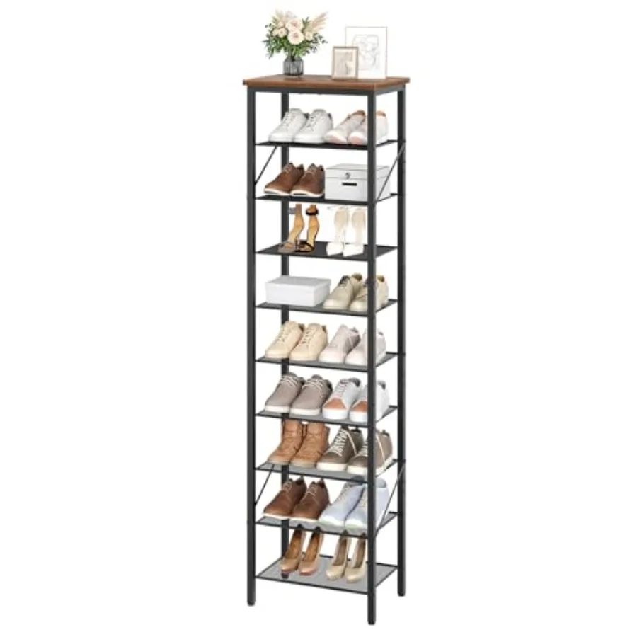 10 Tier Narrow Shoe Rack Organizer Tall Slim Shoe Storage for Small Space Holds 10-20 Pairs Metal Shoe Shelf with Wooden Top fo
10 Tier Narrow Shoe Rack Organizer Tall Slim Shoe Storage for Small Space Holds 10-20 Pairs Metal Shoe Shelf with Wooden Top fo