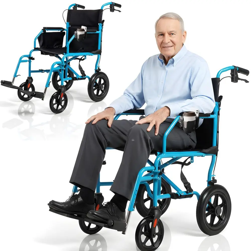 Hummingbird UltraLightweight Foldable Transport Wheelchair, Handbrakes,12Inch Rear Wheels, ExtraWide Seat. Convenient TableLeng
Hummingbird UltraLightweight Foldable Transport Wheelchair, Handbrakes,12Inch Rear Wheels, ExtraWide Seat. Convenient TableLeng