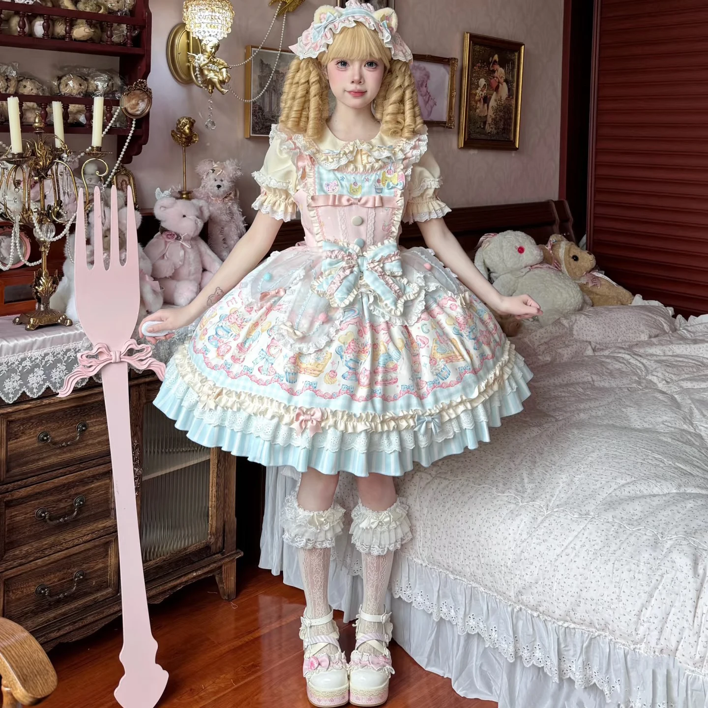 Lolita Original Homemade Cute Jsk Dress Japanese Sweet Lolita Bear Handle Princess Cute Strap Set
Lolita Original Homemade Cute Jsk Dress Japanese Sweet Lolita Bear Handle Princess Cute Strap Set