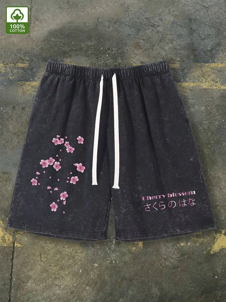 Mens Vintage Washed Cotton Shorts With Cherry Blossom Print Loose Fit Drawstring Waist Casual Street Style
Mens Vintage Washed Cotton Shorts With Cherry Blossom Print Loose Fit Drawstring Waist Casual Street Style