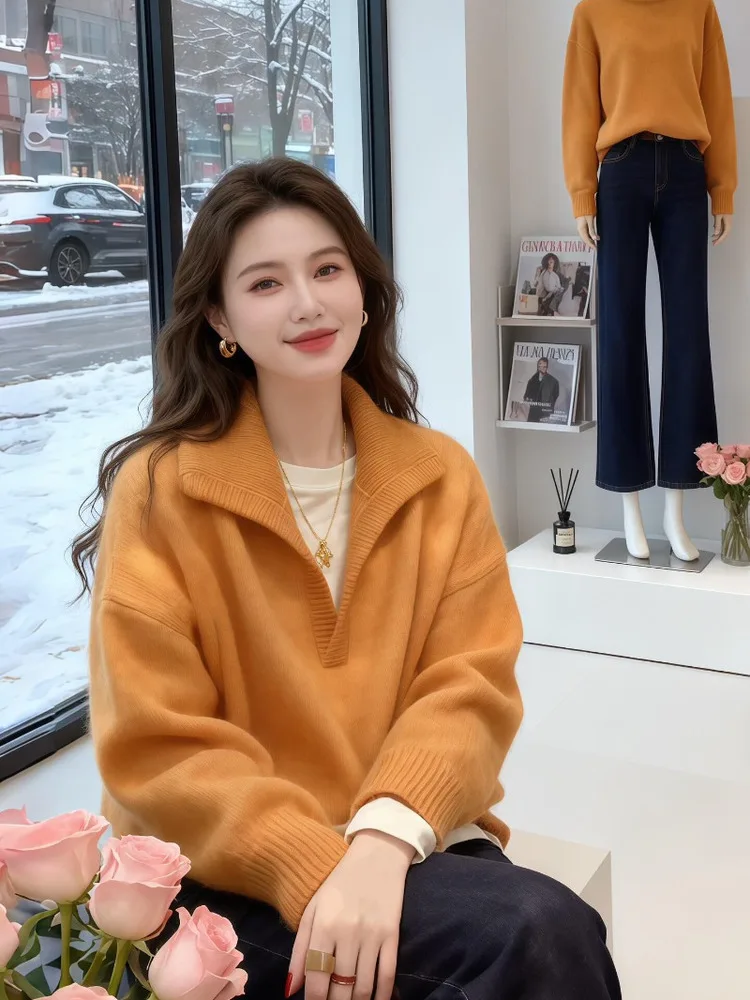 Korean Sle Long Sve Collar Loose Knitted Sweater Women Faionable Slimming Warmth Casual Spring Autumn Winter Top
Korean Sle Long Sve Collar Loose Knitted Sweater Women Faionable Slimming Warmth Casual Spring Autumn Winter Top