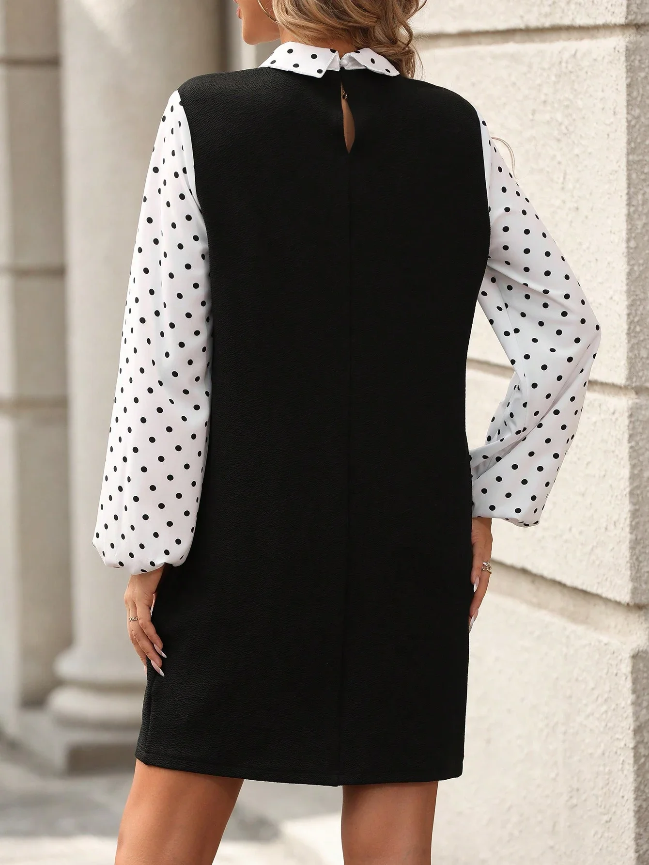 Polka Dot Lantern Sleeve Dress With Peter Pan Collar For Women
Polka Dot Lantern Sleeve Dress With Peter Pan Collar For Women