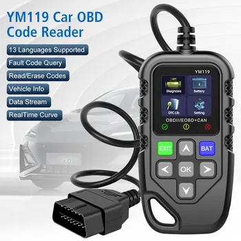 모든 차량용 다국어 작업, 자동차 자동 진단 도구, OBD2 코드 리더, YM119 OBDII 스캐너, 코드 지우기 및 지우기