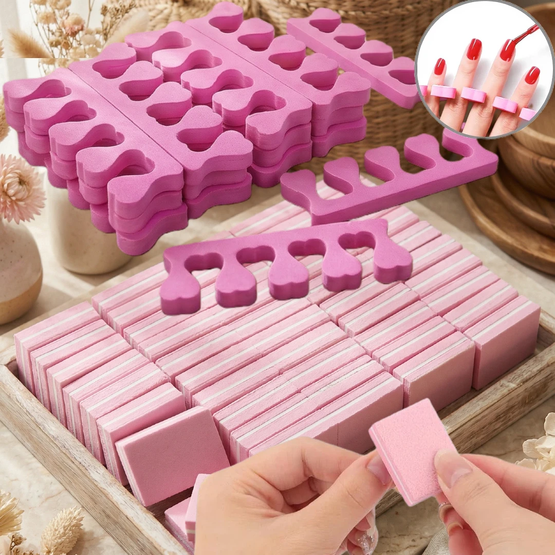 106pcs Toe Separators Set - 56Pcs Super Soft Pedicure Toe Separator & 50Pcs Mini Nail Buffer Block File ( 80/100 Grit 2 Sided )
106pcs Toe Separators Set - 56Pcs Super Soft Pedicure Toe Separator & 50Pcs Mini Nail Buffer Block File ( 80/100 Grit 2 Sided )