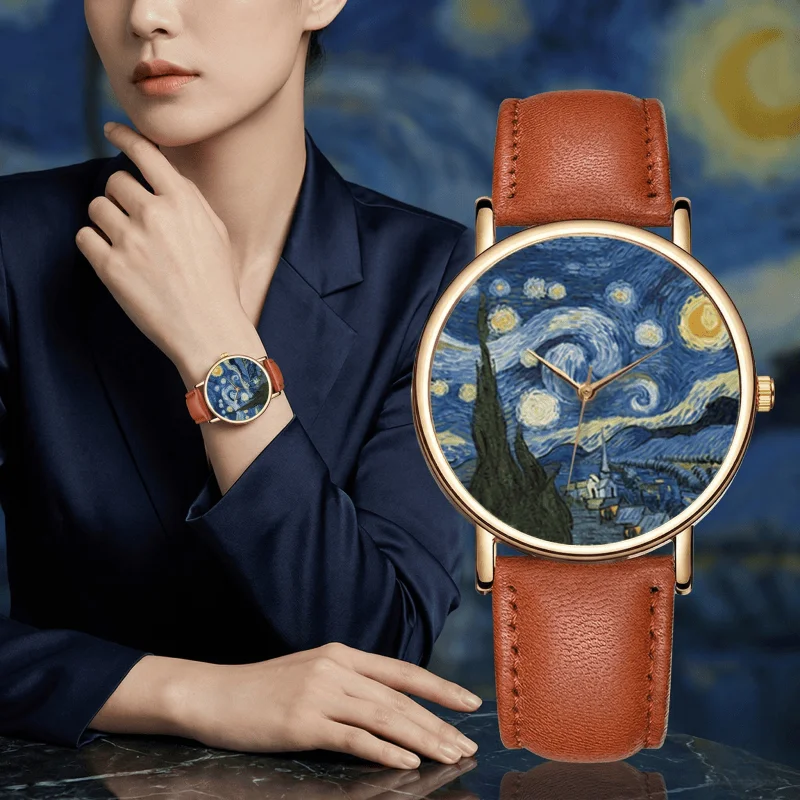 Creative Women's Watches Van Gogh Painting The Starry Night Bracelet Leather Strap Ladies Quartz Watch Best Clock Gift For Women
Creative Women's Watches Van Gogh Painting The Starry Night Bracelet Leather Strap Ladies Quartz Watch Best Clock Gift For Women