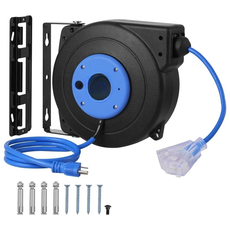 Retractable Extension Cord Reel 50FT Lighted Triple Tap Outlet 13Amp Circuit Breaker 180° Swivel Bracket Electrical Use
Retractable Extension Cord Reel 50FT Lighted Triple Tap Outlet 13Amp Circuit Breaker 180° Swivel Bracket Electrical Use