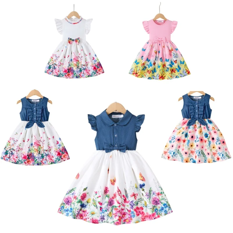 Casual Bow Denim Dress For Girls 2025 Fashion Splicing Flowers Print Dresses Children Spring Summer Sleeveless Princess Dress
Casual Bow Denim Dress For Girls 2025 Fashion Splicing Flowers Print Dresses Children Spring Summer Sleeveless Princess Dress