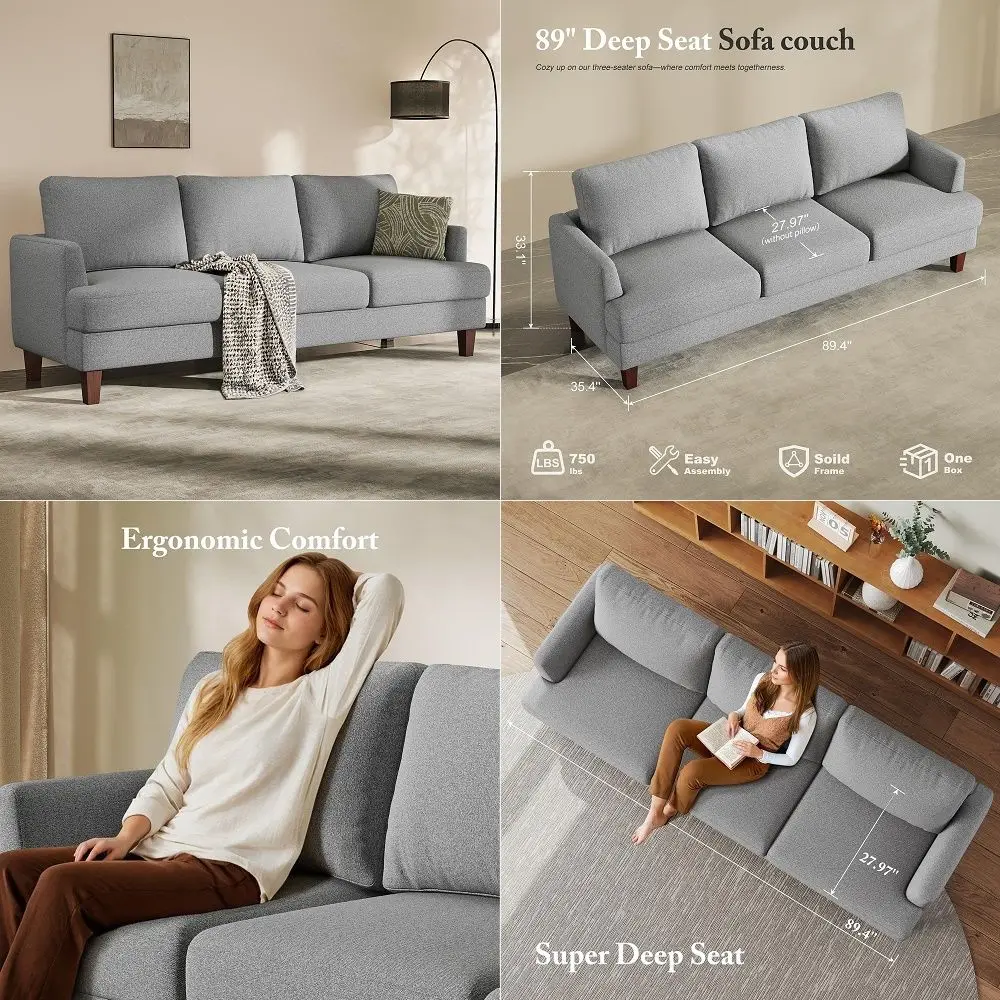 3 Seater Sofa Couch with Deep Seats, 89 Mid Century Modern Upholstered Sofa with Armrests, Comfy Couches for Living Room, Bedro
3 Seater Sofa Couch with Deep Seats, 89 Mid Century Modern Upholstered Sofa with Armrests, Comfy Couches for Living Room, Bedro