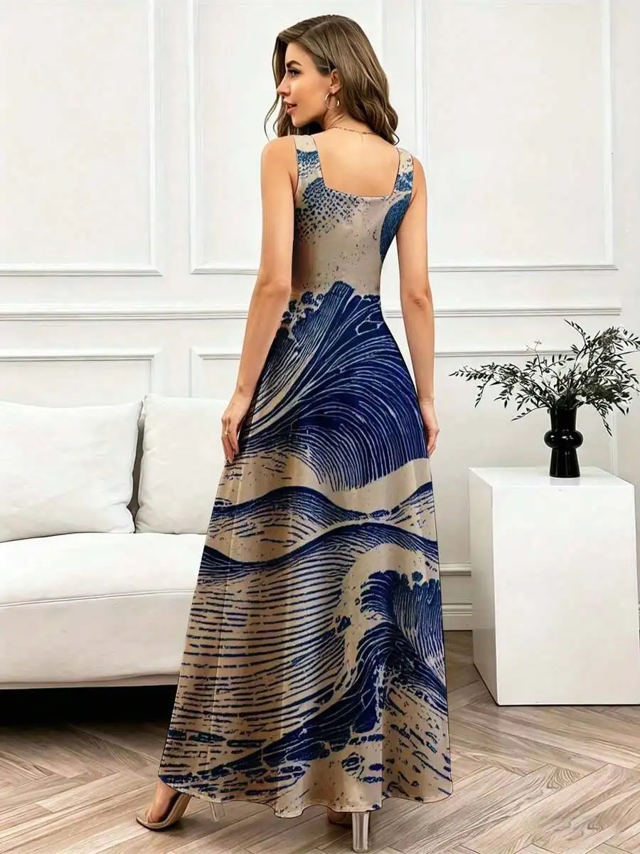 Square Neck Wave Print Maxi Dress For Women Casual Beach Vacation Outfit
Square Neck Wave Print Maxi Dress For Women Casual Beach Vacation Outfit