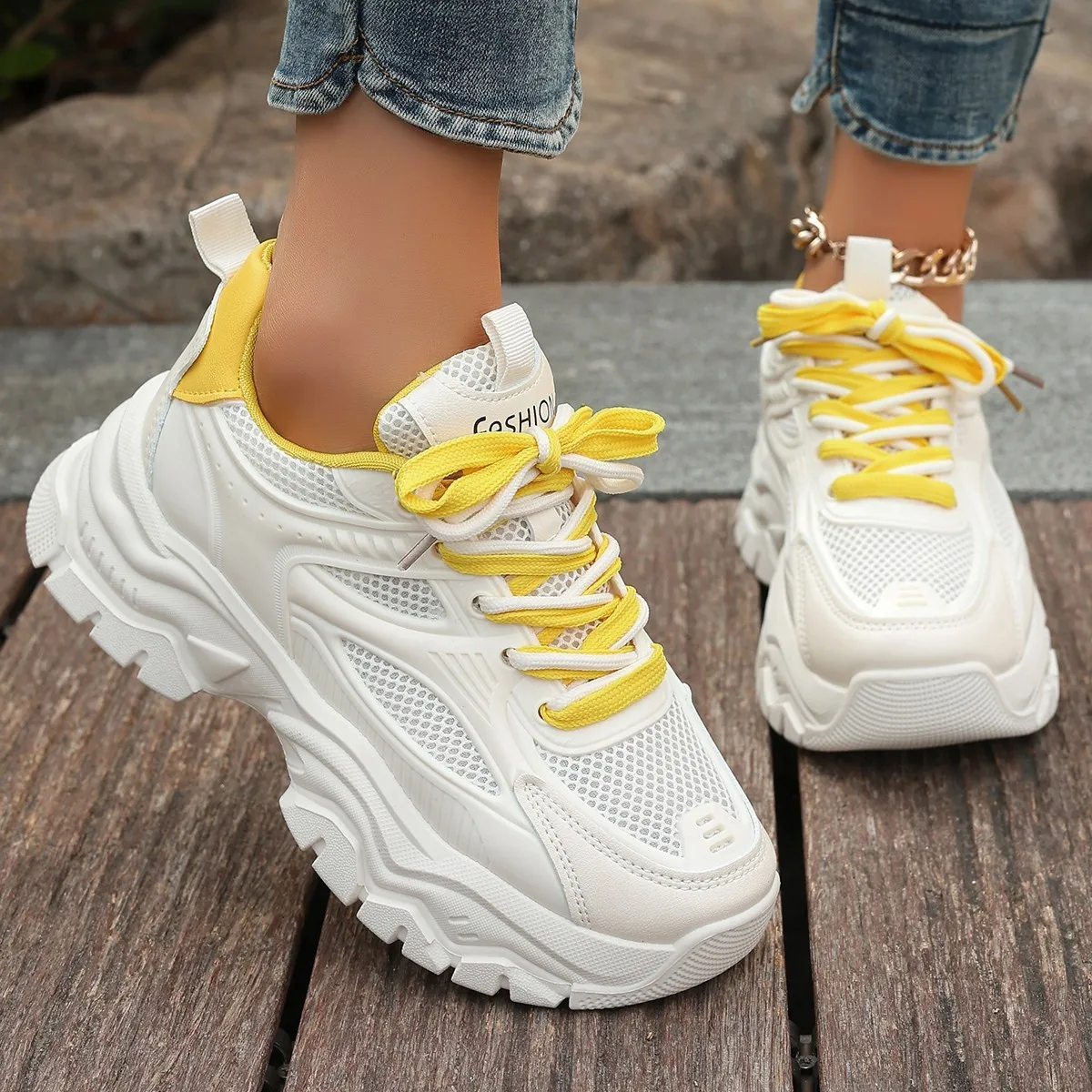 40 Breathable Mesh Chunky Platform Sneaker Women Spring Comfort Thick Bottom Dad Shoes Woman Lace Up White Casual Ladies Shoes 
40 Breathable Mesh Chunky Platform Sneaker Women Spring Comfort Thick Bottom Dad Shoes Woman Lace Up White Casual Ladies Shoes