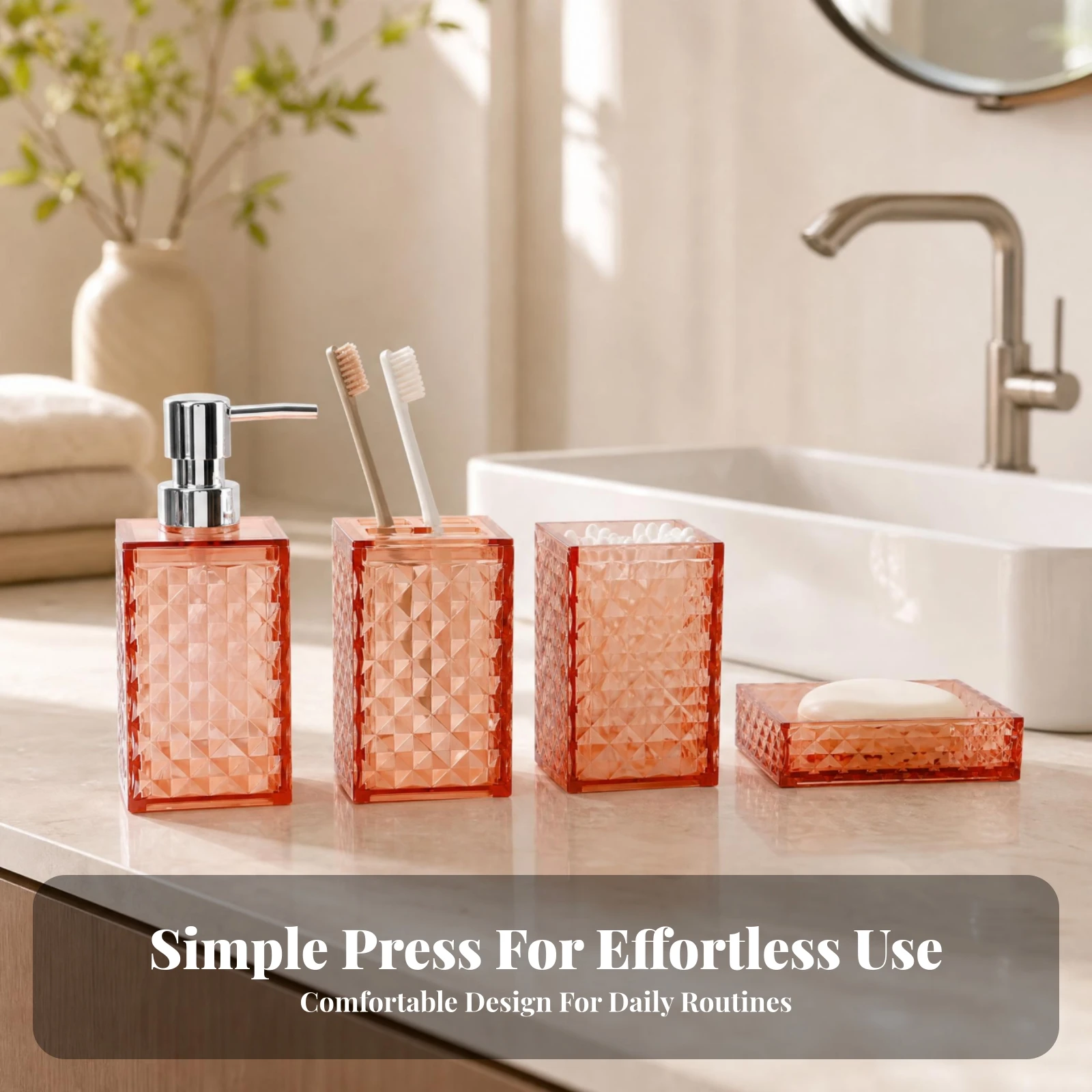 4 Pieces Bathroom Accessory Set Geometric Vanity Organizer Set Washroom Kit Chrome Pump Countertop for Daily Washing
4 Pieces Bathroom Accessory Set Geometric Vanity Organizer Set Washroom Kit Chrome Pump Countertop for Daily Washing