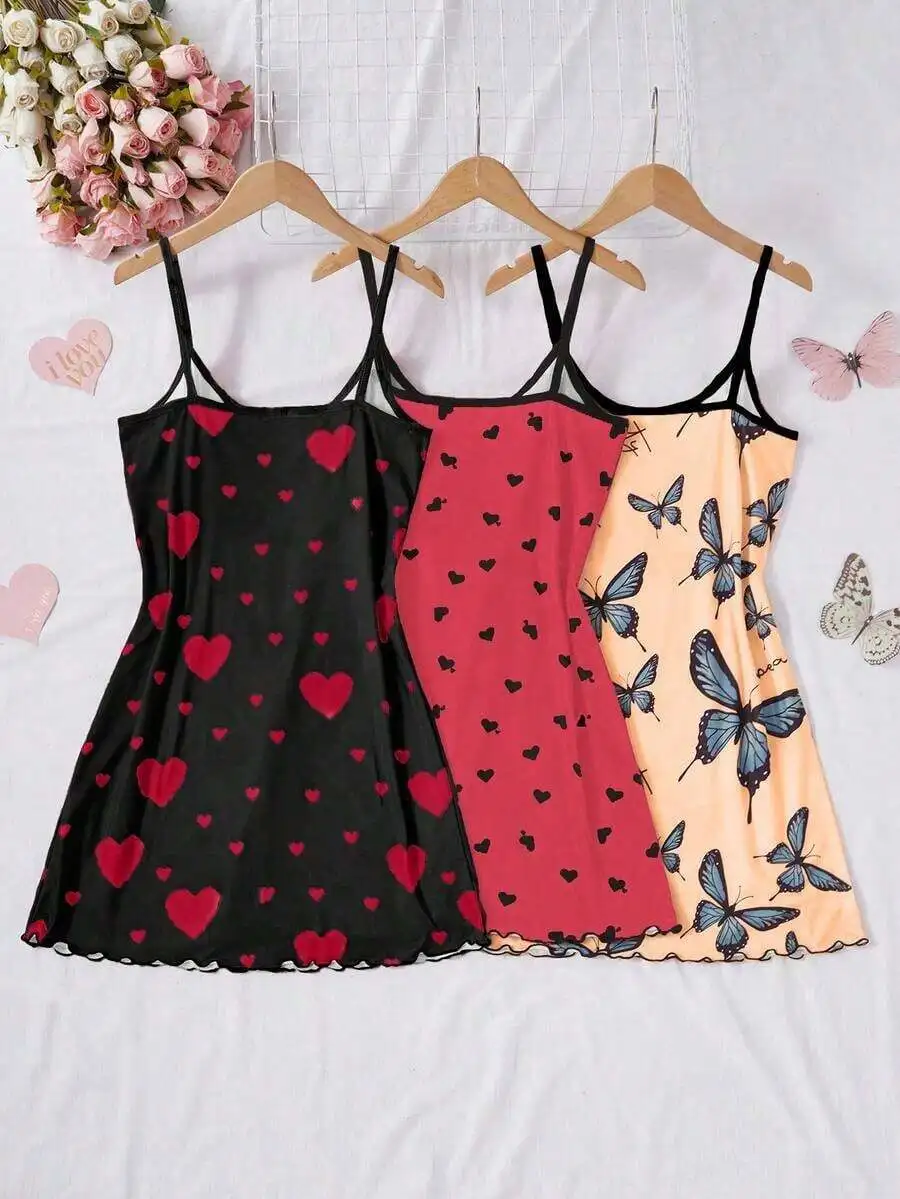 Women Sleeveless Mini Nightgown Heart Butterfly Print Lettuce Hem Soft Loose Lounge Sleepwear Dress
Women Sleeveless Mini Nightgown Heart Butterfly Print Lettuce Hem Soft Loose Lounge Sleepwear Dress