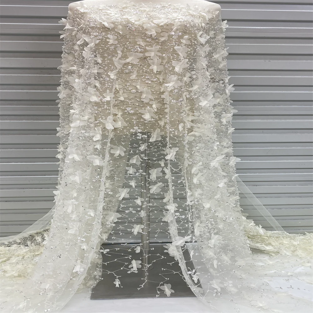 New 3D Flowers African Sequins Beaded Lace Fabric 2024 High Quality Lace 5 Yards French Nigerian Lace Fabrics For Bridal Dresses
New 3D Flowers African Sequins Beaded Lace Fabric 2024 High Quality Lace 5 Yards French Nigerian Lace Fabrics For Bridal Dresses