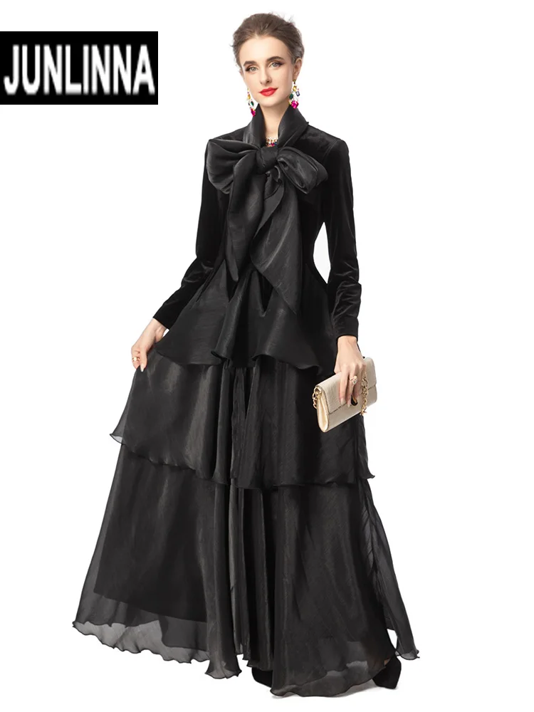 JUNLINNA Women Runway Dress Autumn Winter Velvet Patchwork Ruffles Cake Vestidos with Scarf Party Holiday Expansion
JUNLINNA Women Runway Dress Autumn Winter Velvet Patchwork Ruffles Cake Vestidos with Scarf Party Holiday Expansion