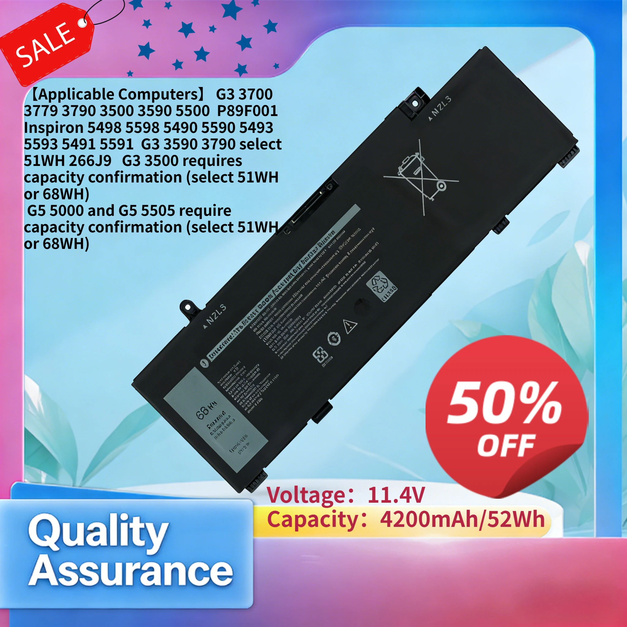4200mAh 11.4V 266J9/MV07R High quality For D ell G5 5000 5500 266J9 G3 3500 3790 3590 MV07R battery P89F
4200mAh 11.4V 266J9/MV07R High quality For D ell G5 5000 5500 266J9 G3 3500 3790 3590 MV07R battery P89F