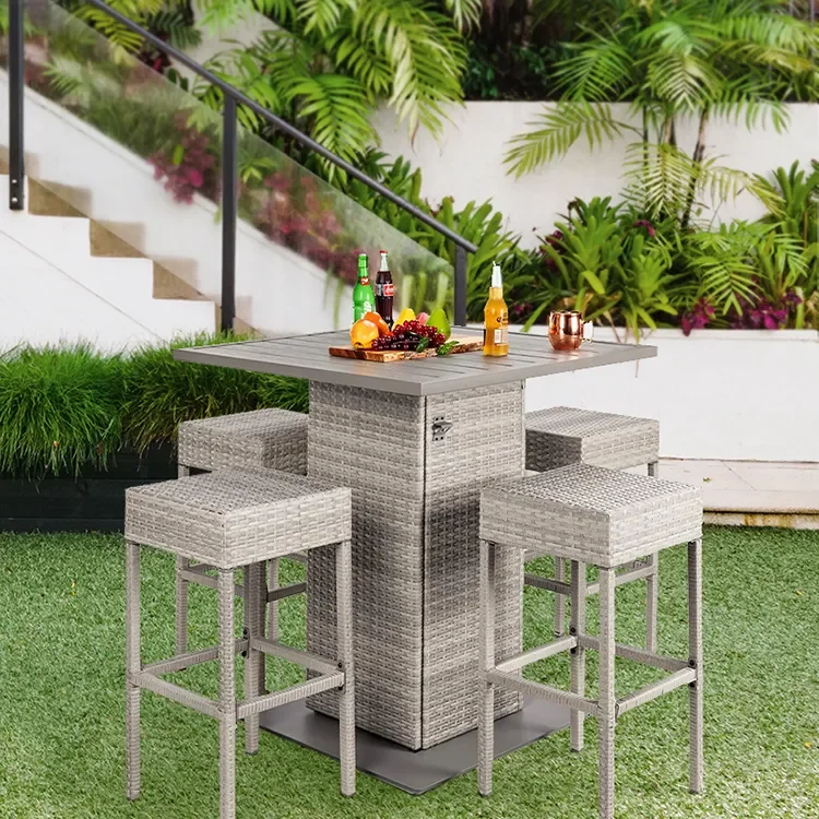 5-Piece Outdoor Wicker Bar Table Set For Patio Rattan Garden Sets Patio Dinning Bar Stool And Table
5-Piece Outdoor Wicker Bar Table Set For Patio Rattan Garden Sets Patio Dinning Bar Stool And Table