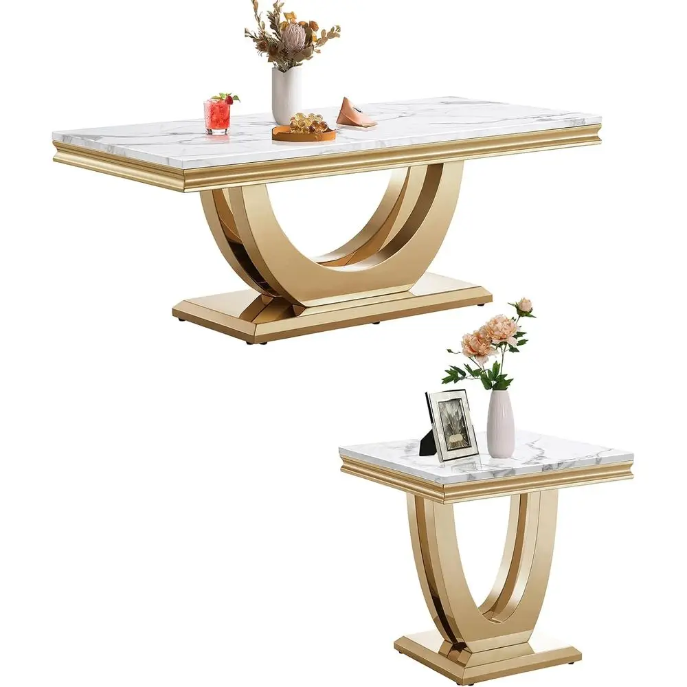 2-Piece Living Room Table Set: Marble Coffee Table with Square End Side Tables, Stainless Steel Legs, White Home Office
2-Piece Living Room Table Set: Marble Coffee Table with Square End Side Tables, Stainless Steel Legs, White Home Office