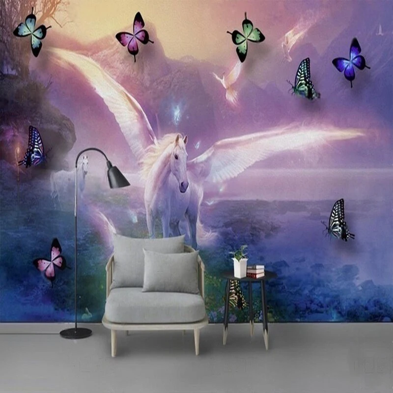 Simple Nordic new modern butterfly white horse dream TV luxurious home bedroom background wall paper
Simple Nordic new modern butterfly white horse dream TV luxurious home bedroom background wall paper