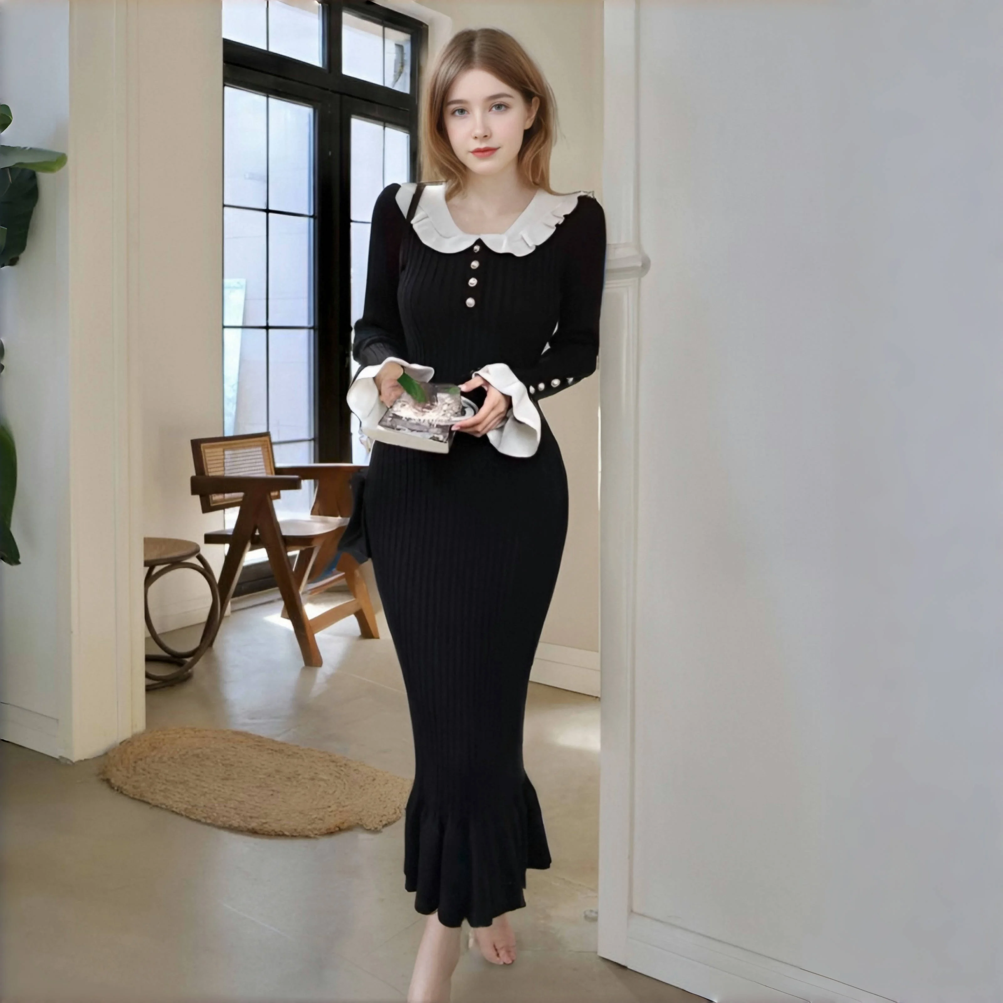 Elegant Knitted Bodycon Dress A-Line Long Sleeve Round Neck Midi Dresses Women Robe Birthday Party Black Dress Lady Base Clothes
Elegant Knitted Bodycon Dress A-Line Long Sleeve Round Neck Midi Dresses Women Robe Birthday Party Black Dress Lady Base Clothes