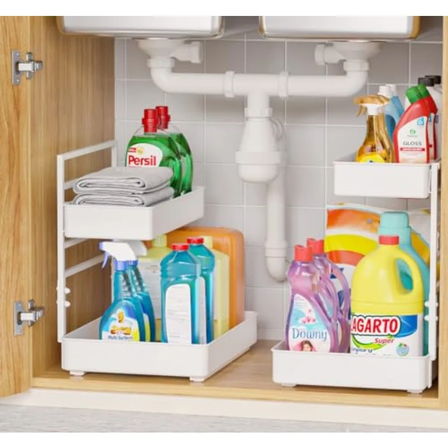 Регулируемый 2-уровневый металлический выдвижной органайзер для шкафов под раковиной в кухне или ванной с креплением на защелках
Регулируемый 2-уровневый металлический выдвижной органайзер для шкафов под раковиной в кухне или ванной с креплением на защелках