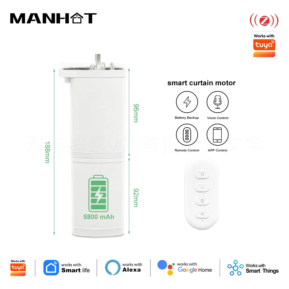 Manhot Generation 5 Battery Version Smart Zigbee Curtain Motor 5800mAh Work with Tuya Smart APP Alexa Google Home Smartthings
Manhot Generation 5 Battery Version Smart Zigbee Curtain Motor 5800mAh Work with Tuya Smart APP Alexa Google Home Smartthings