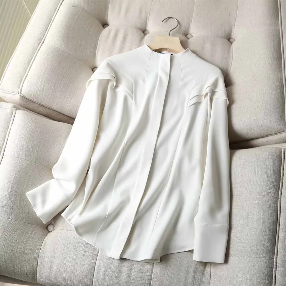 Women's new fashion ruffle edge decoration casual single breasted loose shirt retro long sleeved women's shirt chic top Skazi
Women's new fashion ruffle edge decoration casual single breasted loose shirt retro long sleeved women's shirt chic top Skazi