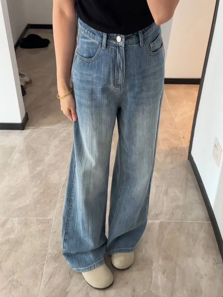 High Waist Wide Leg American Retro Denim Jeans Women's New plus Size Loose Drapey Straight Floor-Length Pants
High Waist Wide Leg American Retro Denim Jeans Women's New plus Size Loose Drapey Straight Floor-Length Pants