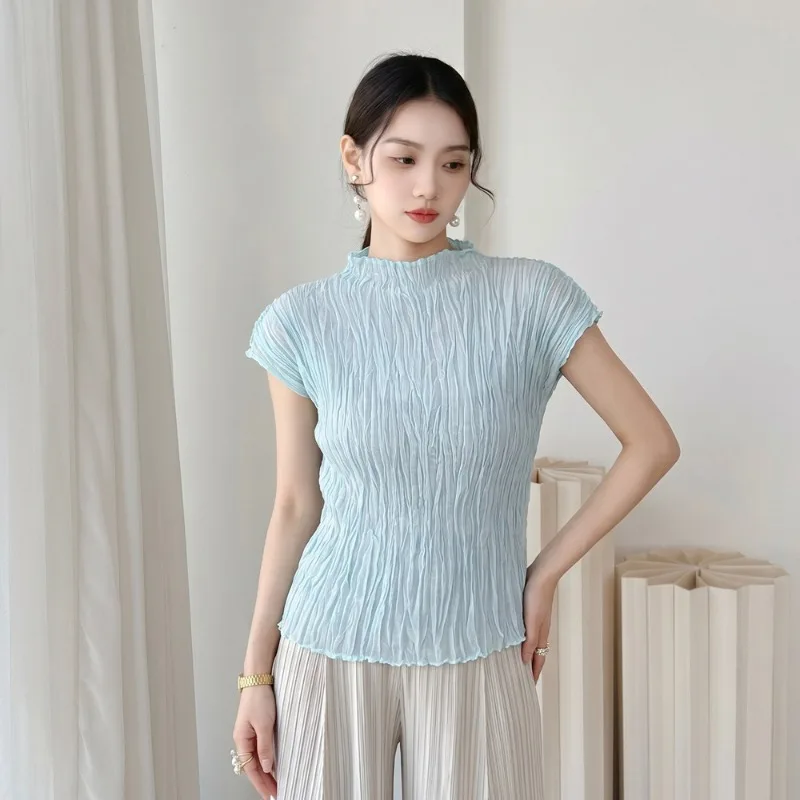 Miyake Pleated T-Shirt 2026 Summer New Stand Collar Lightweight Stretch Top Women's Semi-Transparent Comfortable Soft Clothing
Miyake Pleated T-Shirt 2026 Summer New Stand Collar Lightweight Stretch Top Women's Semi-Transparent Comfortable Soft Clothing