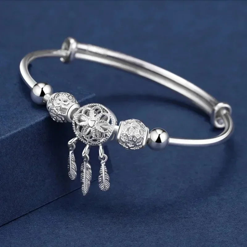 Adjustable Size 925 Sterling Silver Bangle Cuff Dreamcatcher Tassel Feather Round Bead Charm Bracelet Jewelry For Women Wedding
Adjustable Size 925 Sterling Silver Bangle Cuff Dreamcatcher Tassel Feather Round Bead Charm Bracelet Jewelry For Women Wedding