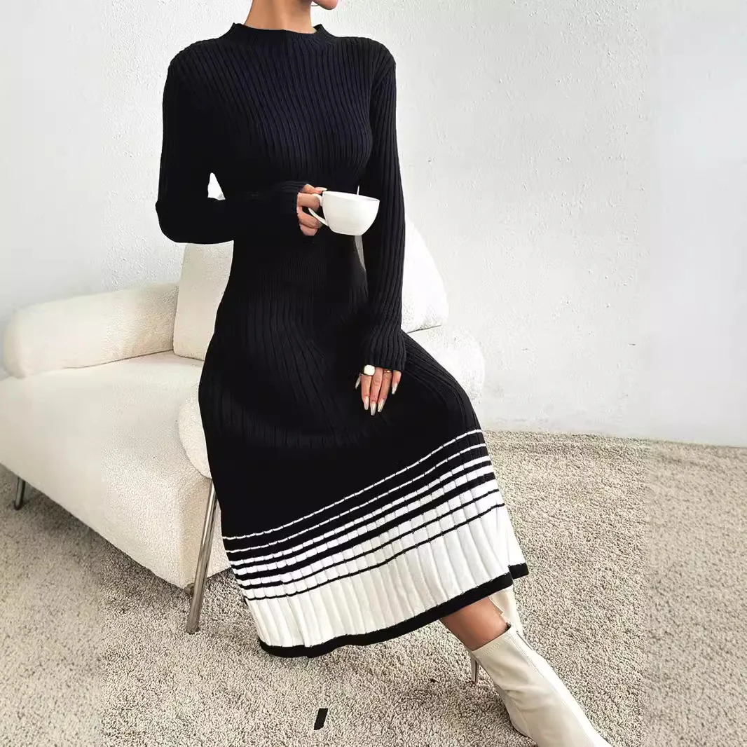 2025 Cross Border Hot Selling Women's Dress Black & White Striped Pleated Long Sweater Midi Dress
2025 Cross Border Hot Selling Women's Dress Black & White Striped Pleated Long Sweater Midi Dress