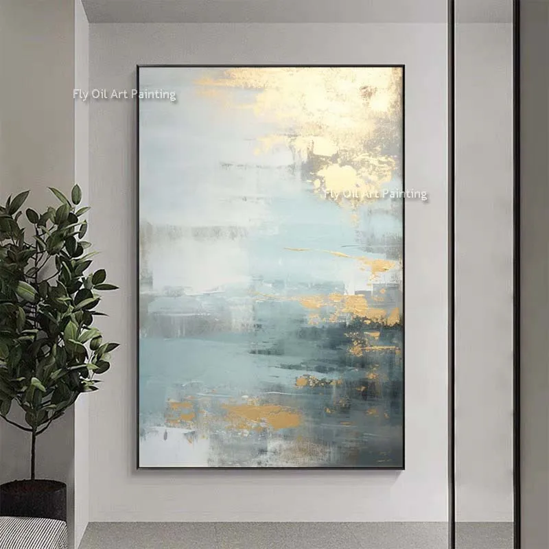 Handmade Original Blue Gold Oil Painting Abstract Light Blue Abstract Art Blue White Gold Foil Canvas Wall Art Decor For Home
Handmade Original Blue Gold Oil Painting Abstract Light Blue Abstract Art Blue White Gold Foil Canvas Wall Art Decor For Home