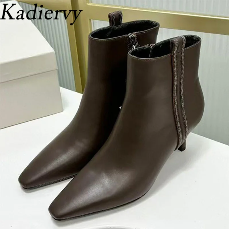 Spring Autumn Kitten Heels Short Boots Woman Genuine Leather Pointed Toe Shoes Woman String Bead High Heels Ankle Boots Women
Spring Autumn Kitten Heels Short Boots Woman Genuine Leather Pointed Toe Shoes Woman String Bead High Heels Ankle Boots Women