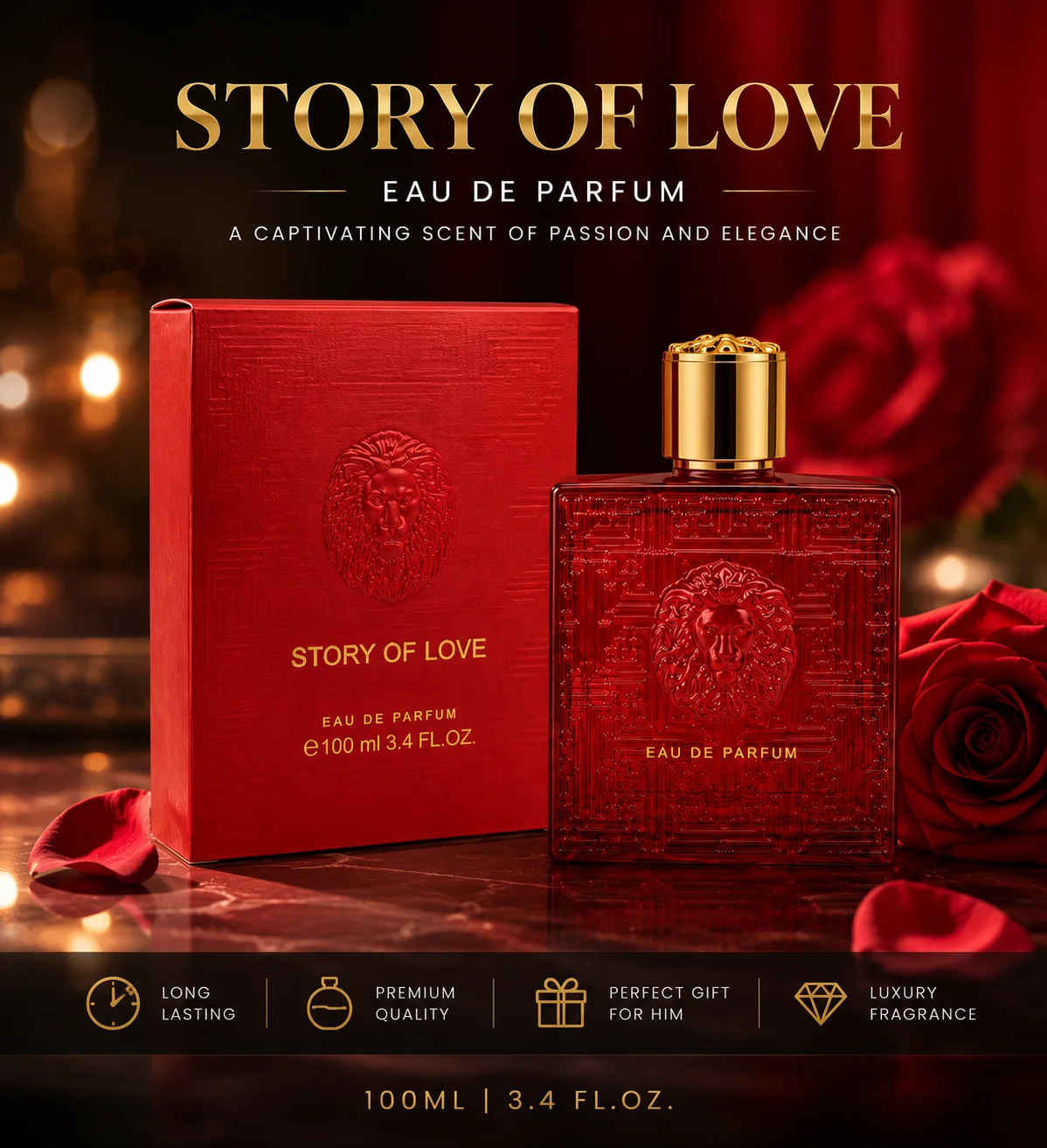 Story of Love Men's Perfume 100ml - Long Lasting Woody Spicy Fragrance - Luxury Red Embossed Bottle Cologne - Birthday Gift For Him
Story of Love Men's Perfume 100ml - Long Lasting Woody Spicy Fragrance - Luxury Red Embossed Bottle Cologne - Birthday Gift For Him