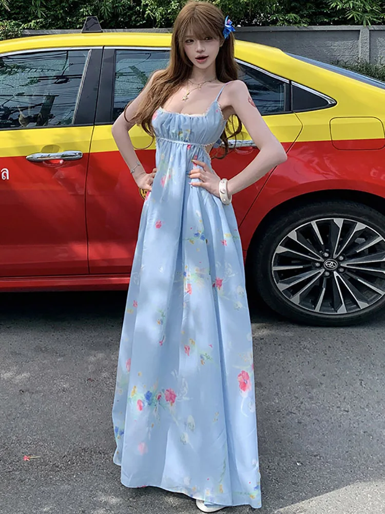 Summer Blue Floral Hollow Out Bow Sexy Sling Long Dress 2026 New Beach Style Casual Dress Women Korean Fashion Elegant Vestidos
Summer Blue Floral Hollow Out Bow Sexy Sling Long Dress 2026 New Beach Style Casual Dress Women Korean Fashion Elegant Vestidos
