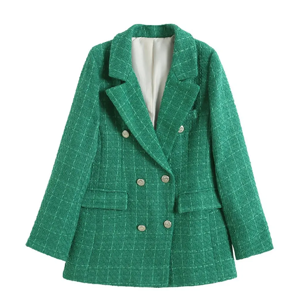 Women's Double-Breasted Tweed Plaid Jacket European American Fashion Spring Autumn Vintage Long Sleeve Pocket Suit
Women's Double-Breasted Tweed Plaid Jacket European American Fashion Spring Autumn Vintage Long Sleeve Pocket Suit