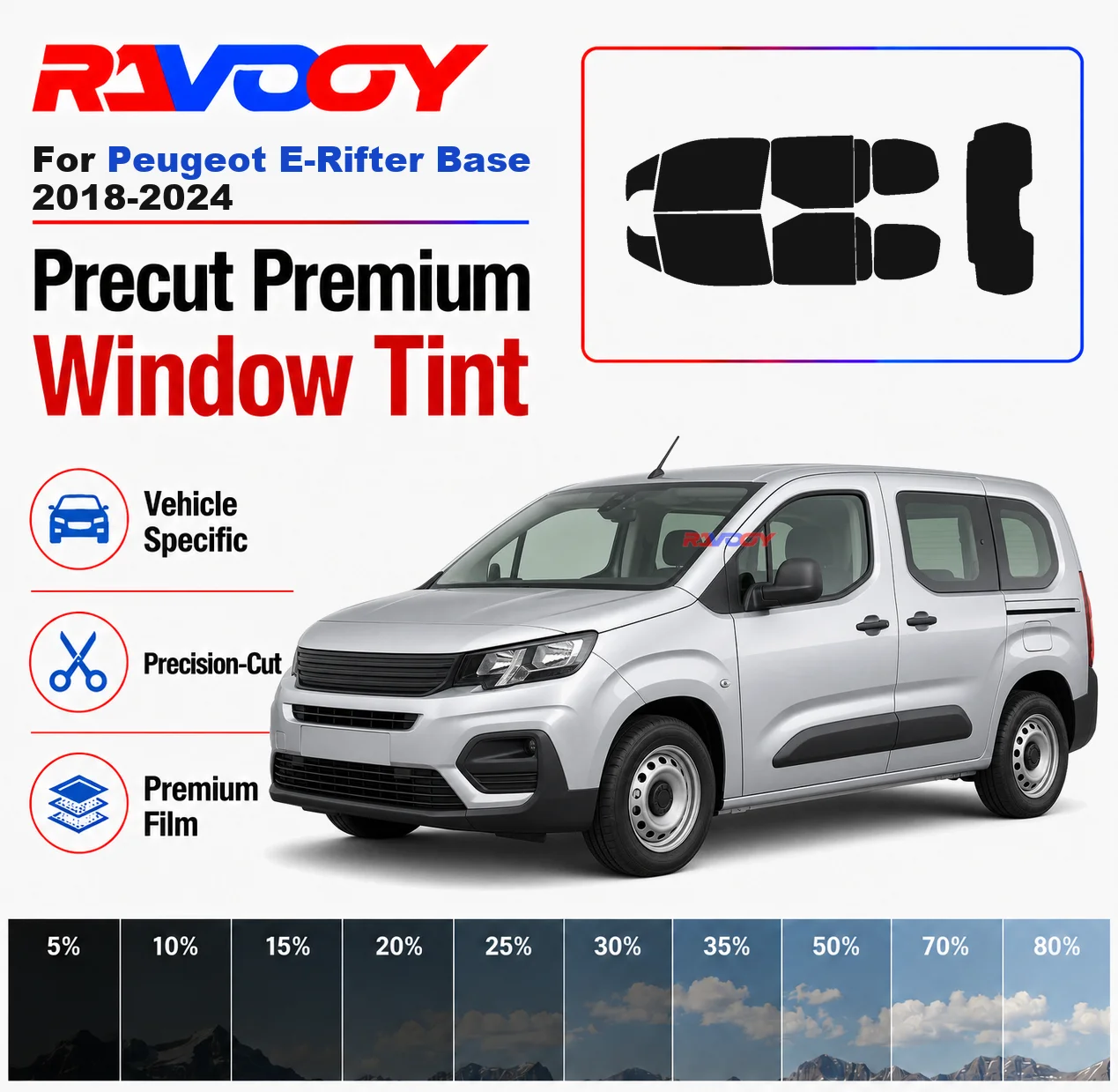 Premium Precut Window Tint Kit Front Windows Rear Windows Rear Windshield For Peugeot E-Rifter Base 2018-2024 Nano Ceramic Film
Premium Precut Window Tint Kit Front Windows Rear Windows Rear Windshield For Peugeot E-Rifter Base 2018-2024 Nano Ceramic Film