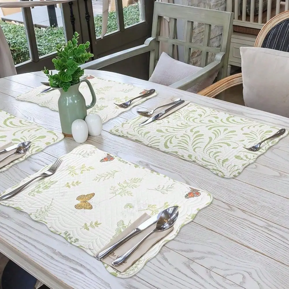 Pcs Butterfly Fern Cotton Quilted Placemats 13 X 19 Inch Rectangular Fabric Placemat Green And White Washable Dining Table Plac
Pcs Butterfly Fern Cotton Quilted Placemats 13 X 19 Inch Rectangular Fabric Placemat Green And White Washable Dining Table Plac