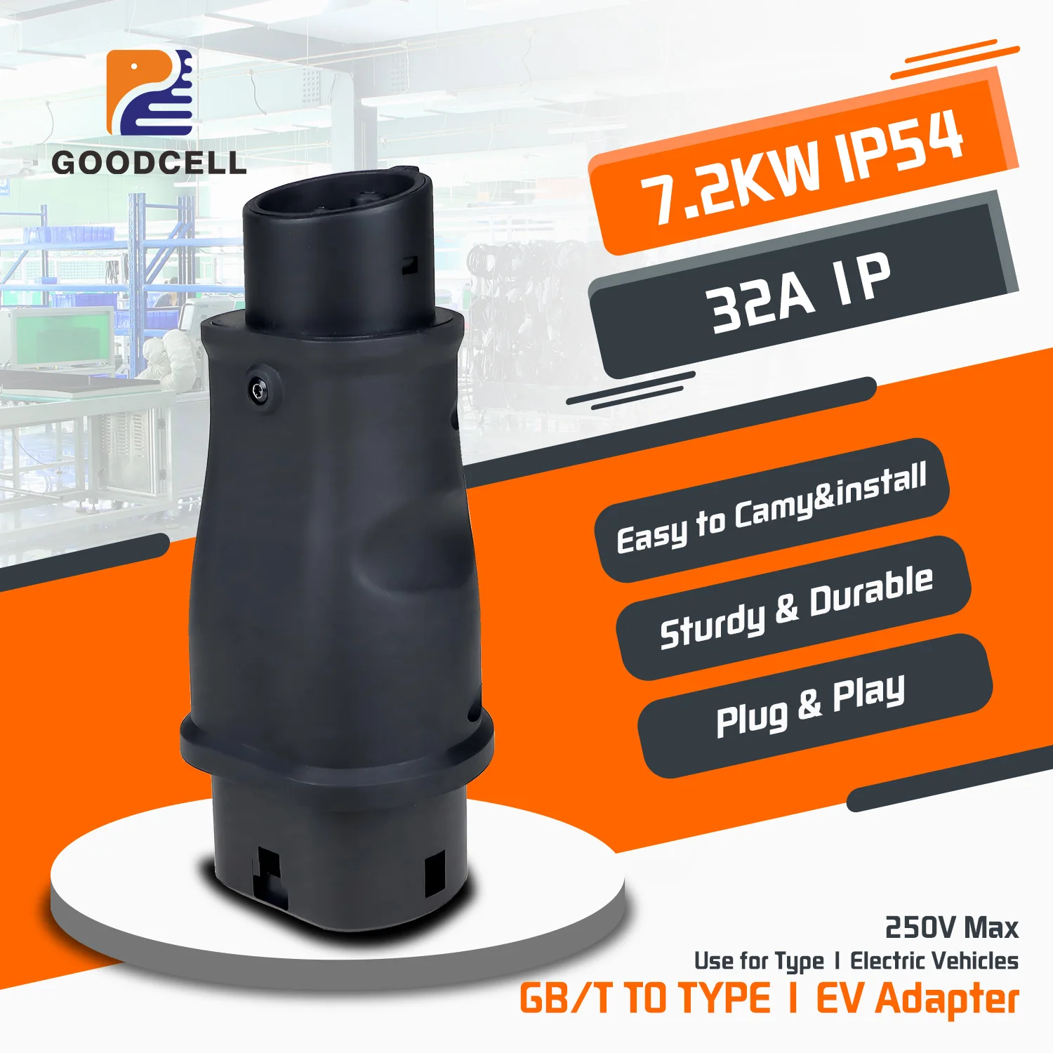 GOODCELL 32A 7.2kw GBT To Type 1 J1772 EV Charging Adaptor For All Type1 Eletric Vehicle Conventor Hybrid Cars
GOODCELL 32A 7.2kw GBT To Type 1 J1772 EV Charging Adaptor For All Type1 Eletric Vehicle Conventor Hybrid Cars