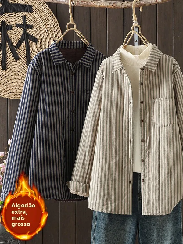 High-End Japanese Style Slim Fit Long Sleeve Cotton Shirt Casual Loose Thickened Striped Casual Wear for plus Size Women
High-End Japanese Style Slim Fit Long Sleeve Cotton Shirt Casual Loose Thickened Striped Casual Wear for plus Size Women