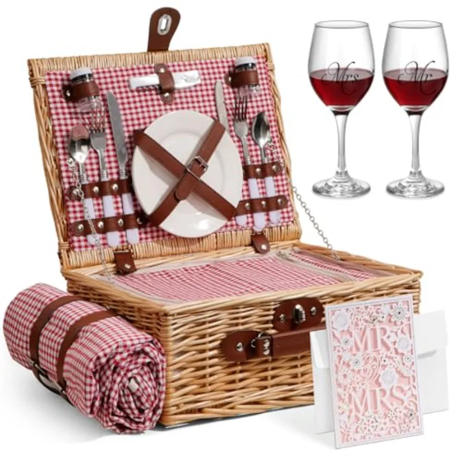 Picnic Basket for 2: Wicker, Beige, Waterproof Lid Handle, Includes Insulated Cooler and Blanket Ideal for Beach, Bridal Shower
Picnic Basket for 2: Wicker, Beige, Waterproof Lid Handle, Includes Insulated Cooler and Blanket Ideal for Beach, Bridal Shower